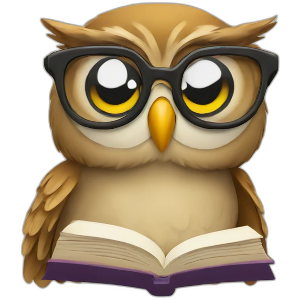 Owl with glasses reading book emoji
