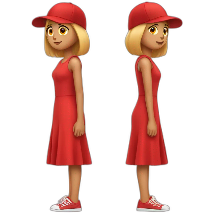 girl wearing a red dress and a cap full body emoji