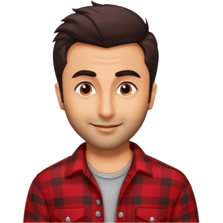 generate a pretty bratz emoji 
Make her look like Ranbir kapoor wearing a red flannel shirt, smirking

She should look exactly  like ranbir kapoor!  emoji