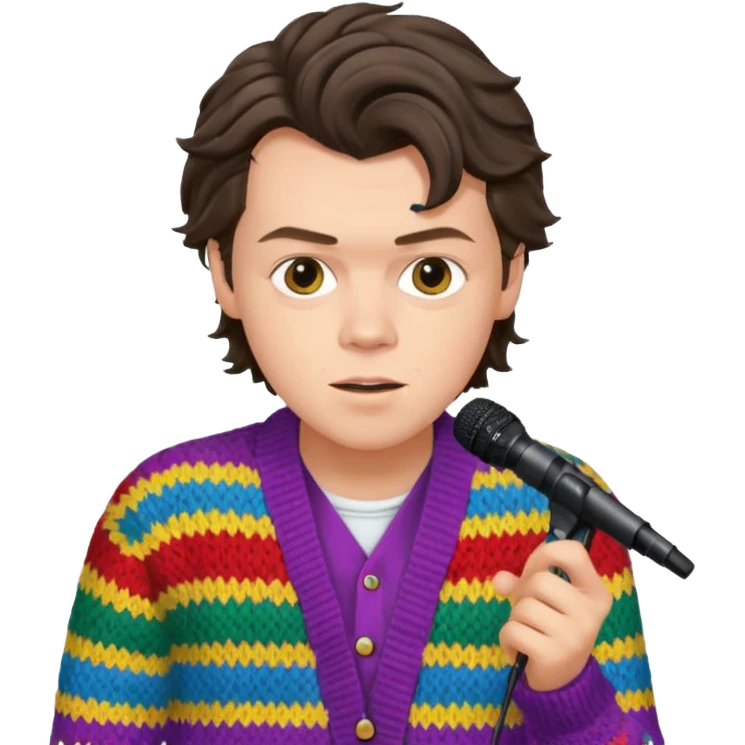 harry styles with a mic, he is wearing a colorful cardigan emoji