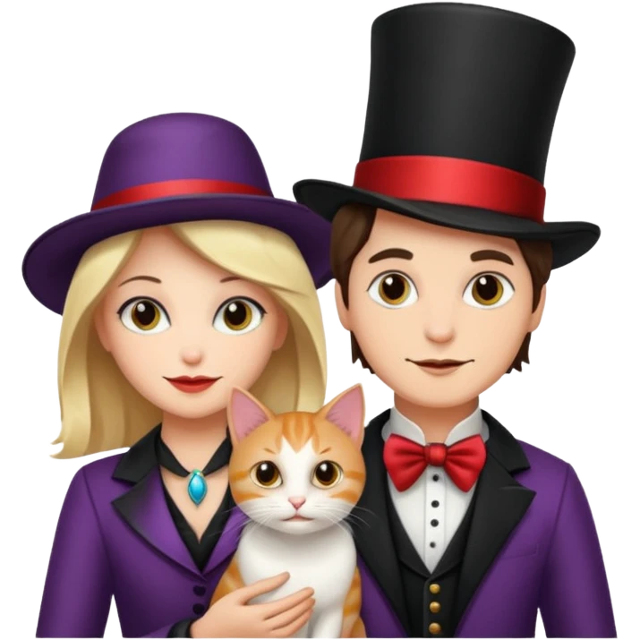 magician couple and their pet cat emoji