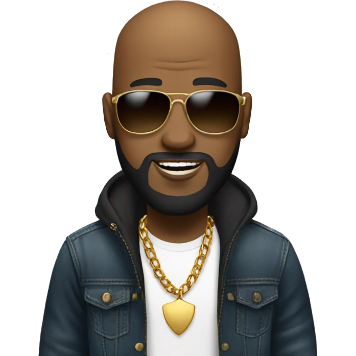 Bald Bearded black man, with a gold chain, sunglasses, jeans, t shirt  emoji