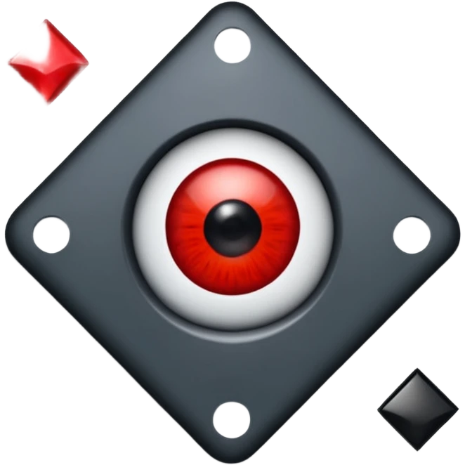 Show me a really dark grey square with a red flash on the side of it to look like a flashy eye and no other eye on the right side of the square. Add this to the head too. A domino hat that is from forsaken 1x1x1x1. emoji