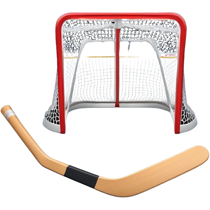 An icon showing a close-up of a hockey stick, puck, skates, and hockey net placed on the ice. The background features a packed stadium with bright lights, cheering fans, and snowy scenery outside. Transparent background highlights the key elements of the game. emoji