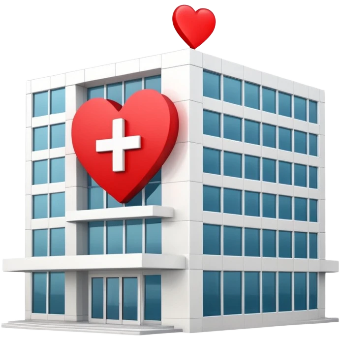 hospital building with a heart symbol emoji