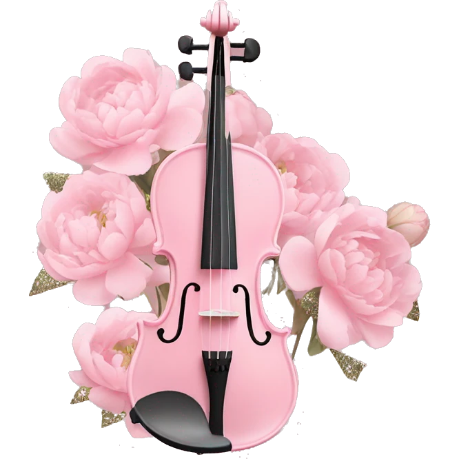 soft pastel pink violin with peonies and glitter emoji