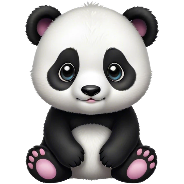 Cinematic Cute Baby Panda Portrait Emoji, Head tilted playfully and inquisitively, featuring an irresistibly fluffy, black and white Fur with an extra dose of cuddliness, round, sparkling eyes filled with boundless curiosity, Simplified yet adorably endearing features, highly detailed, glowing with a warm, friendly glow, high shine, affectionate and playful, stylized with a touch of playful charm, bright and heartwarming, soft glowing outline, capturing the essence of a mischievous yet loving baby panda, so playful it feels like it could tumble out of the screen into your arms! emoji
