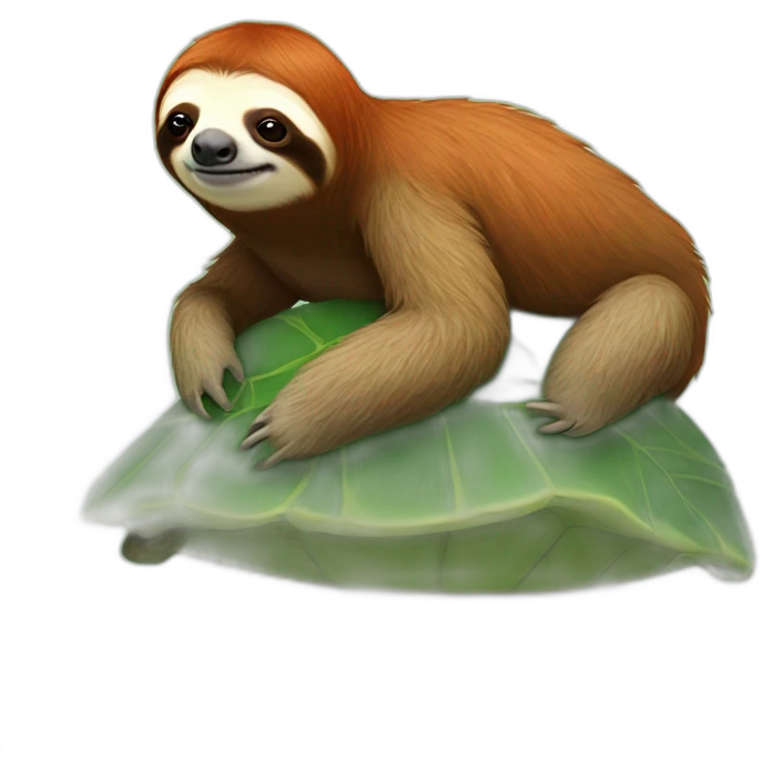 red haired sloth sitting on a green turtle  emoji