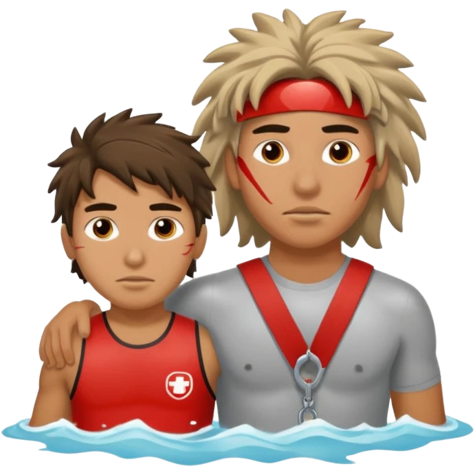Lifeguard Native American Teenager with messy hair rescuing someone emoji