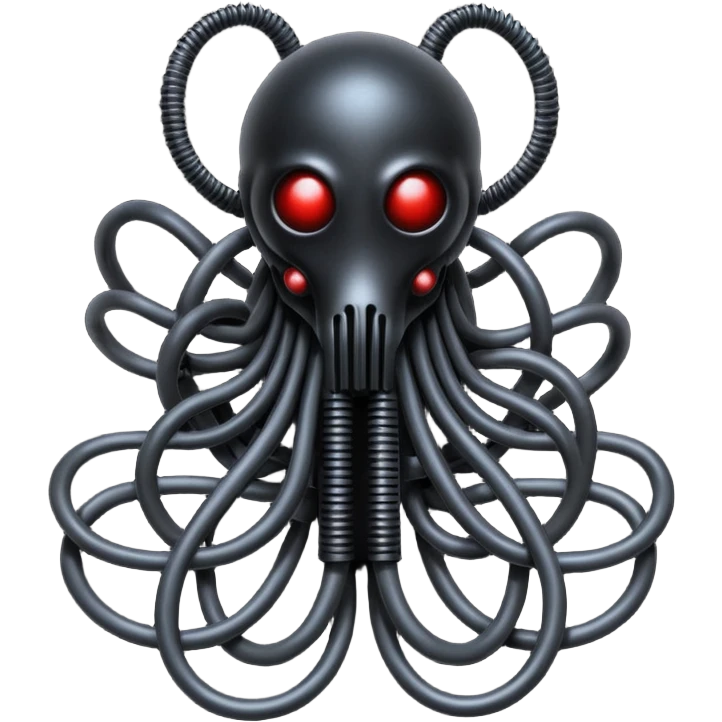 network of dark black wires and tubes forming a surreal creature, wrapped in black rags and bondage, Giger-inspired emoji