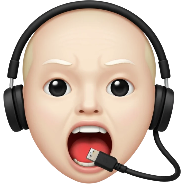 Mouth open wide with audio cable stuffed inside. emoji