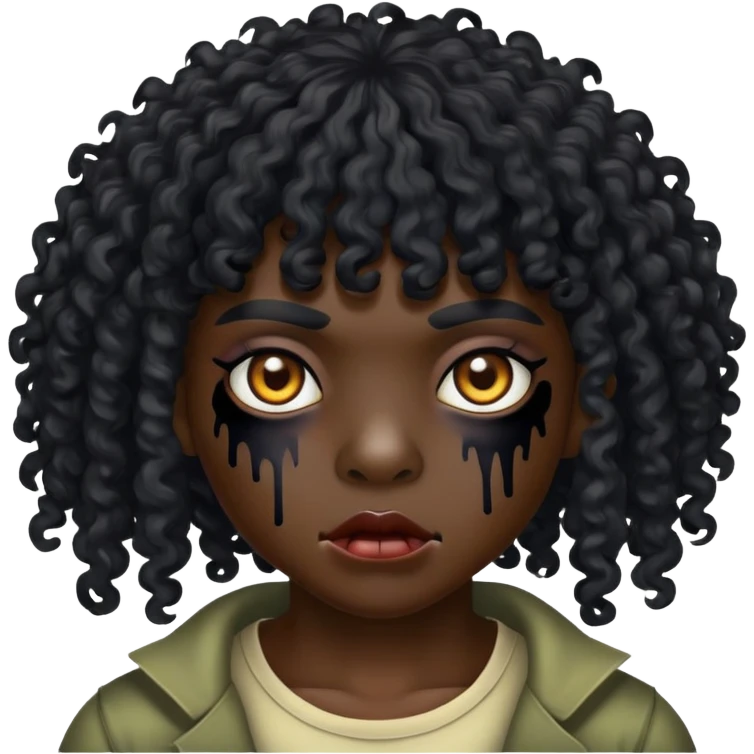 Zumbi, cabelo cacheado com franja preto emoji