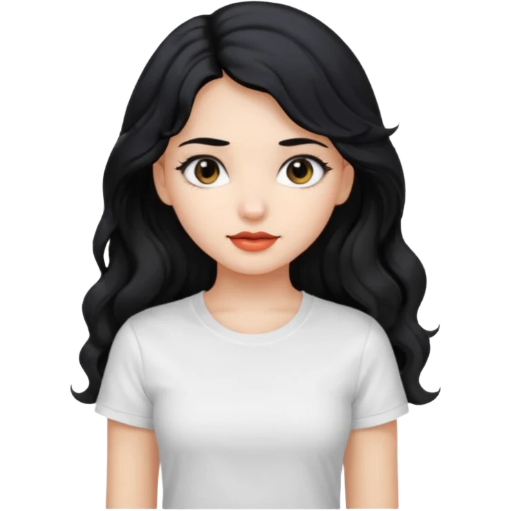 Beautiful girl,Black hair,wavy hair long hair,Black eyes, white T-shirt emoji