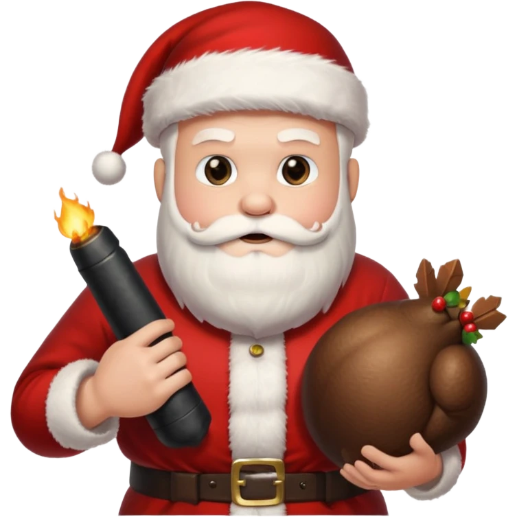 Santa holding a bomb and a turkey emoji