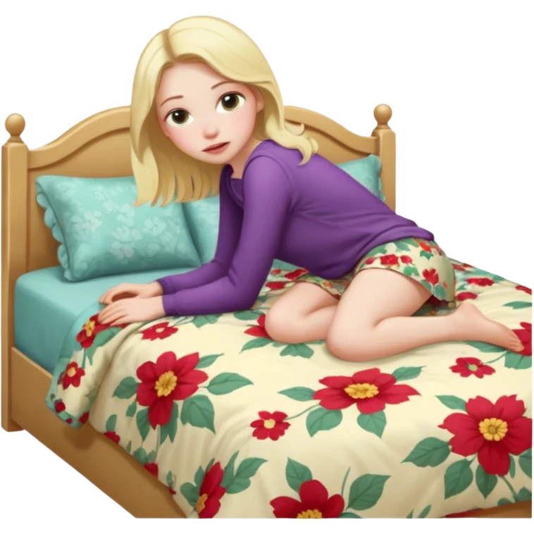 Blonde girl bent over on a bed emoji