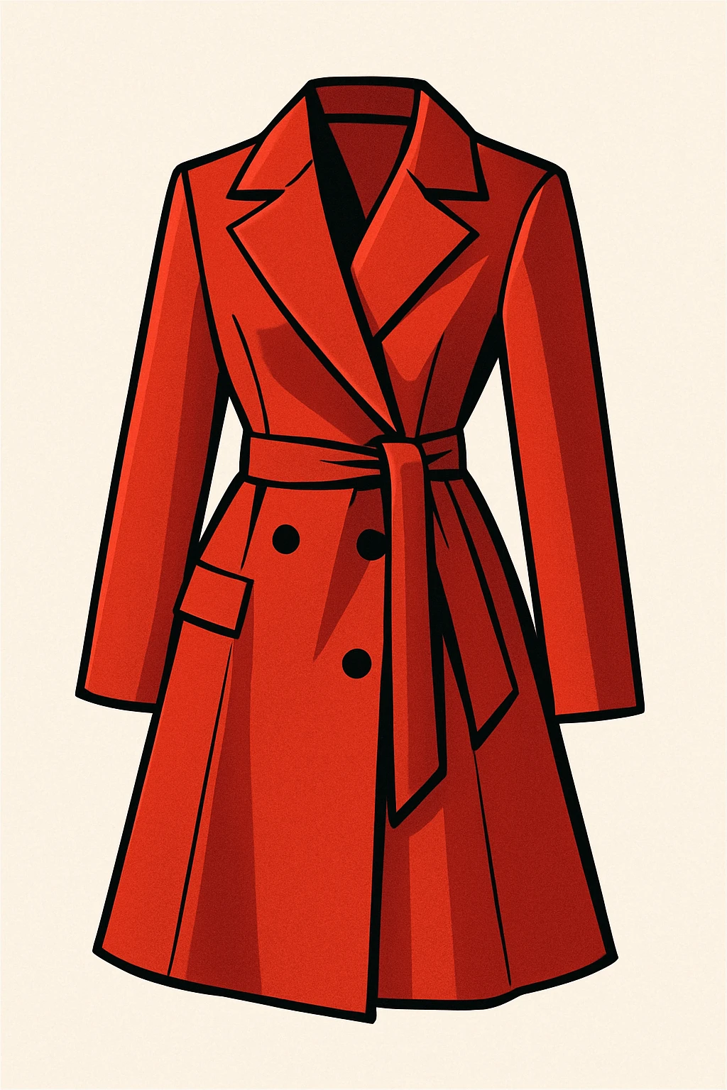 stylish red woman's coat, modern fashion illustration, vibrant toon style, elegant and fashionable emoji