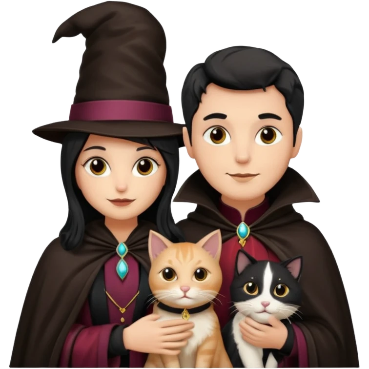 magician couple and their pet cat emoji