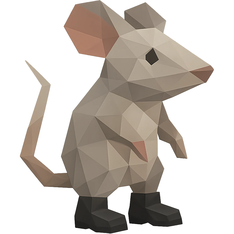 mouse emoji wearing black boots, low-poly polygonal style emoji