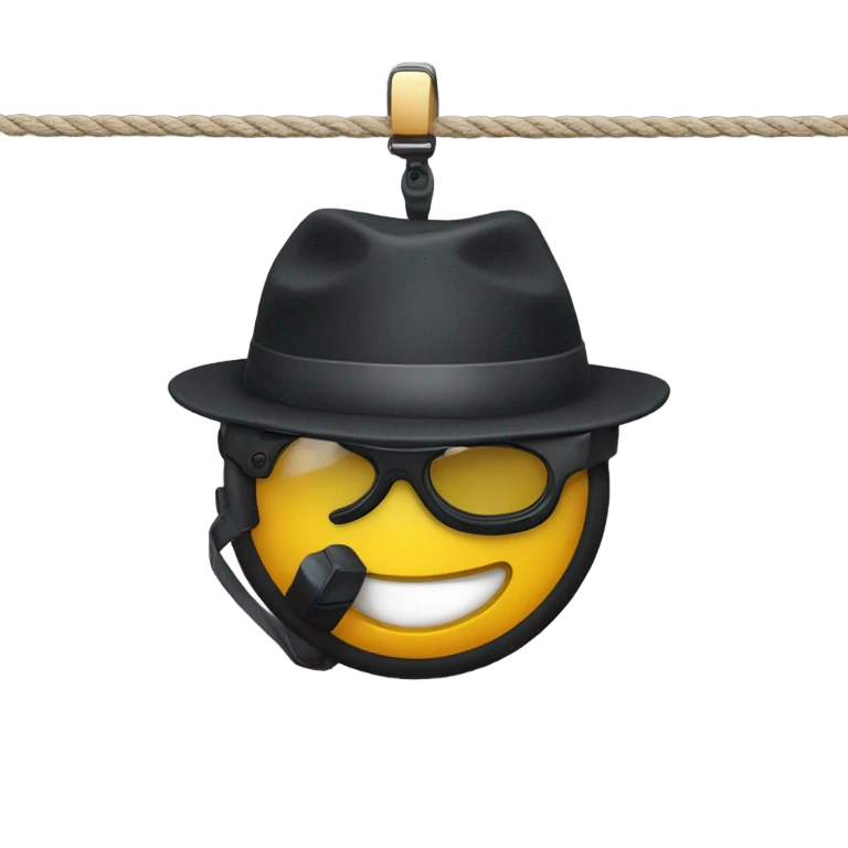 Spy hanging from rope with spy goggles on, avoiding lasers emoji