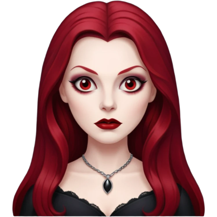 Vampira with long dark red hair emoji