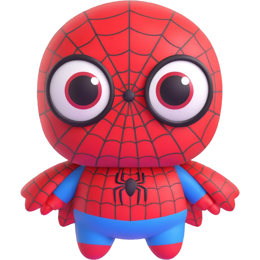 Spiderman in a 3D emoji style, cute and rounded, with big eyes emoji