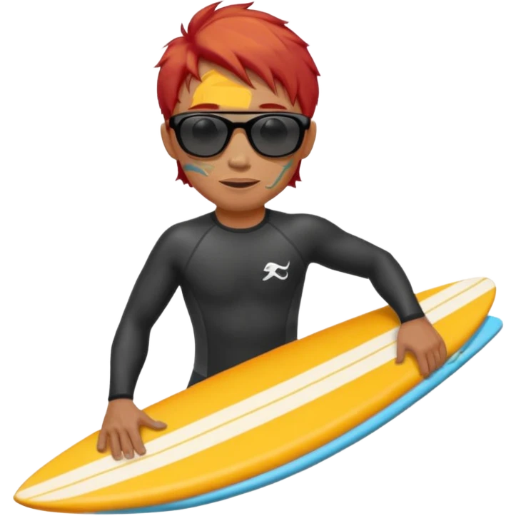 red haired asian surfer with surfboard  emoji
