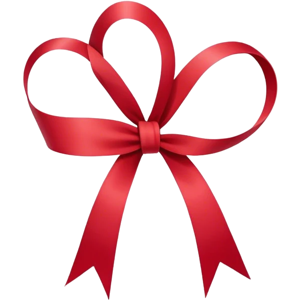 Ultra-thin and stretched ribbon bow, as narrow as possible, single loop, no extra loops, no fluffy or rounded shapes, only one long and sleek ribbon emoji