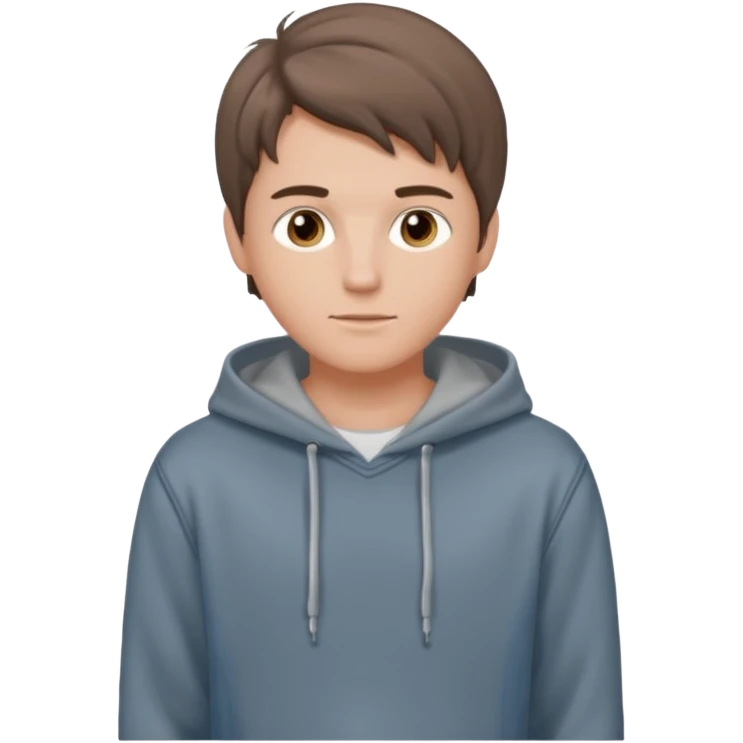 Handsome boy (fair-skinned) who has dressed up. He is wearing jeans and a gray hoodie, with a middle part hairstyle, and his hair color is brown. emoji