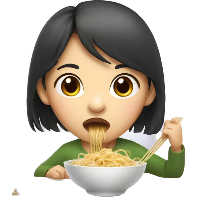 asian girl eating noodles emoji