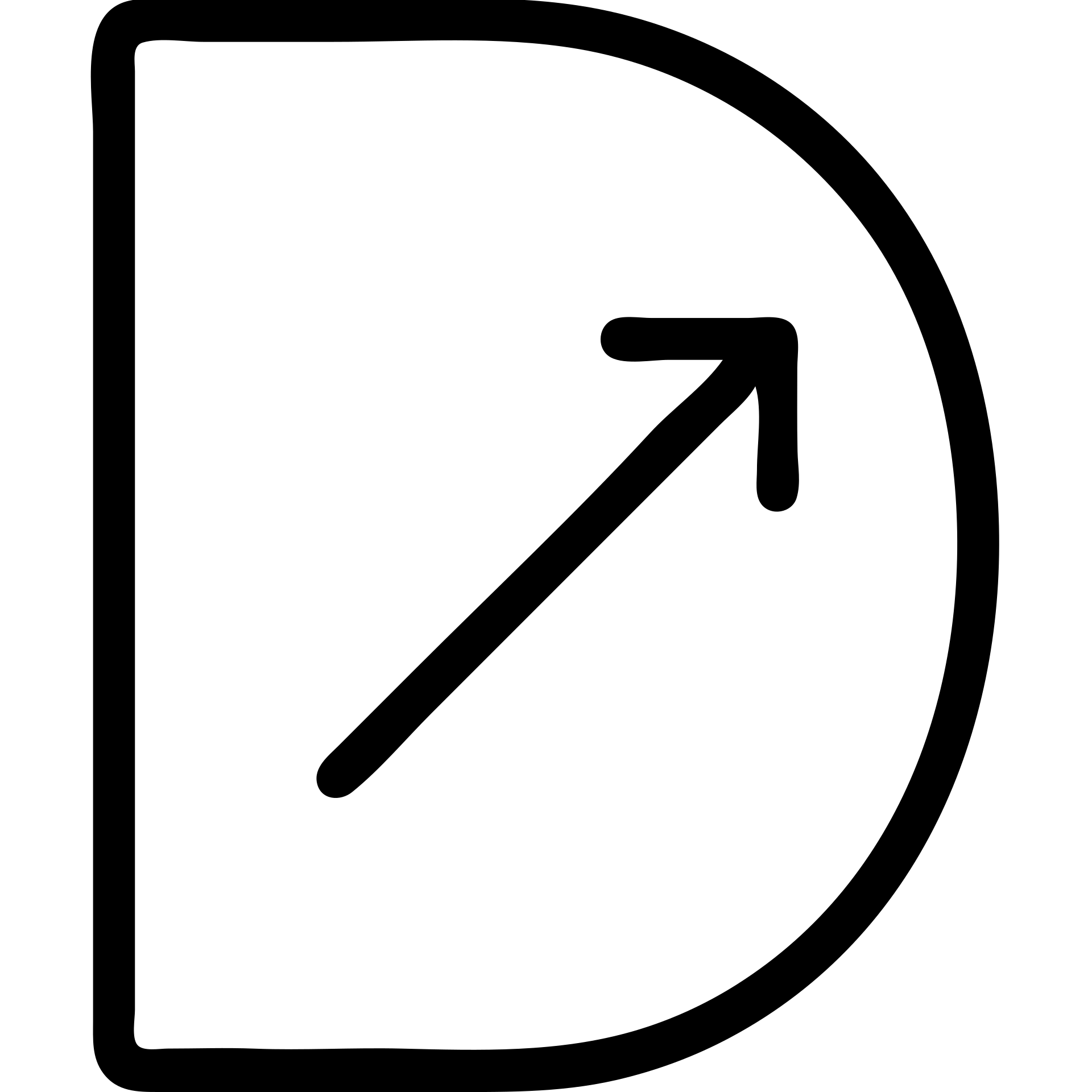 Flat, minimalist black letter "D" with thin white/silver outlines, containing a small diagonal right-pointing arrow (up-right direction) emoji