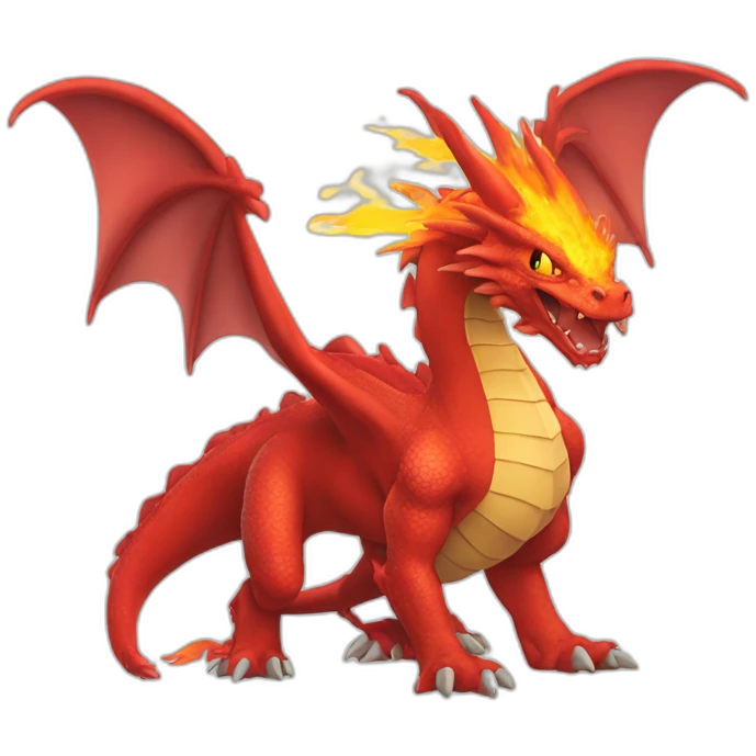 huge red Dragon Pokemon with fire four legs two arms emoji