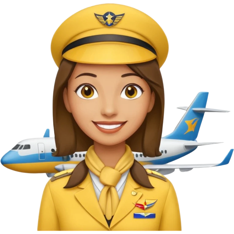 stewardess and airplane behind the stewardess yellow emoji