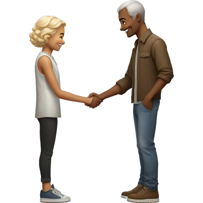 an old restaurant owner and young blogger in youth clothes, shaking hands, both with light skin, in great detail, in full height emoji