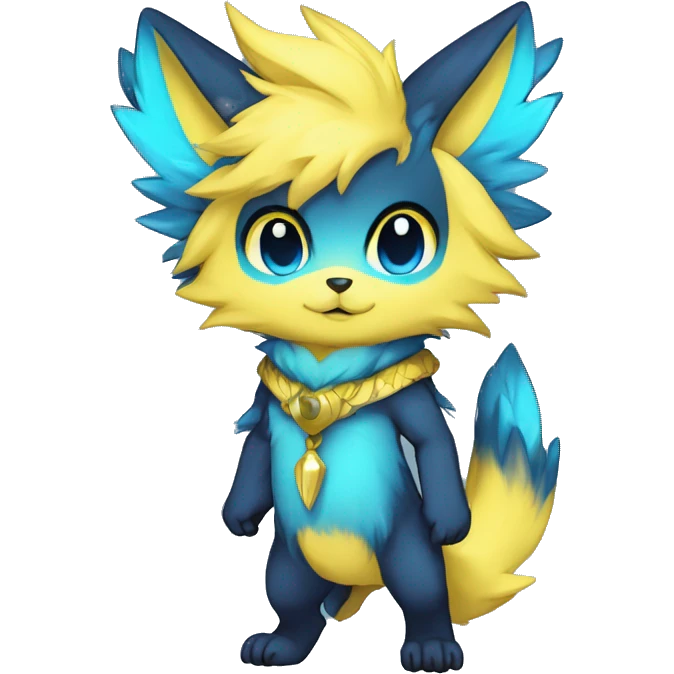 Anthro-Edgy-Cool-Blue-Yellow-Contrast-Colors-Fantasy-Fur-Sona-Chibi-Shiny-Fakémon-Hybrid full body emoji