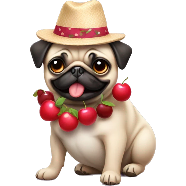  fun pug wearing dress and hat with cherries emoji
