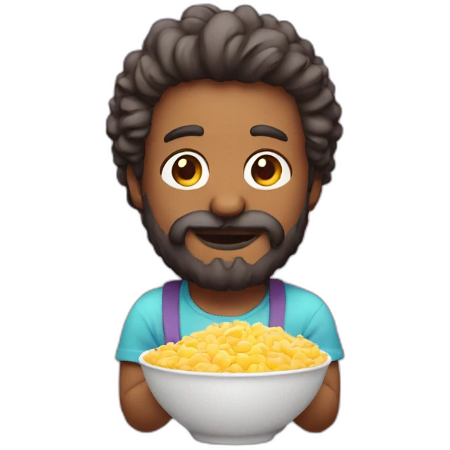 hombre pelo canoso con barba comiendo pastel emoji
