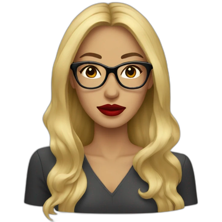 woman, big blonde long hair, black glasses, red lipstick emoji