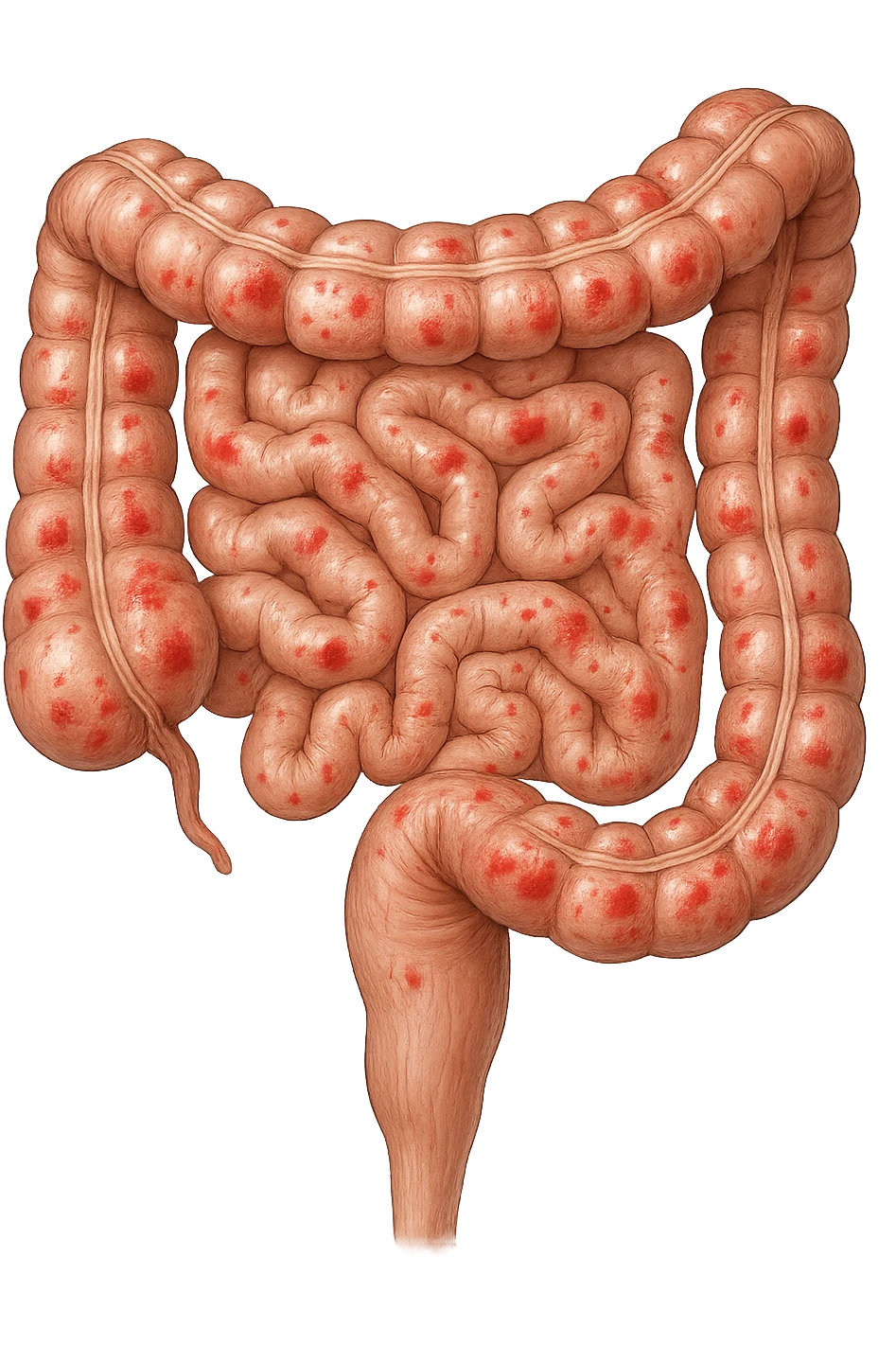 intestino anatomico realistico con red spot di infiammazione emoji