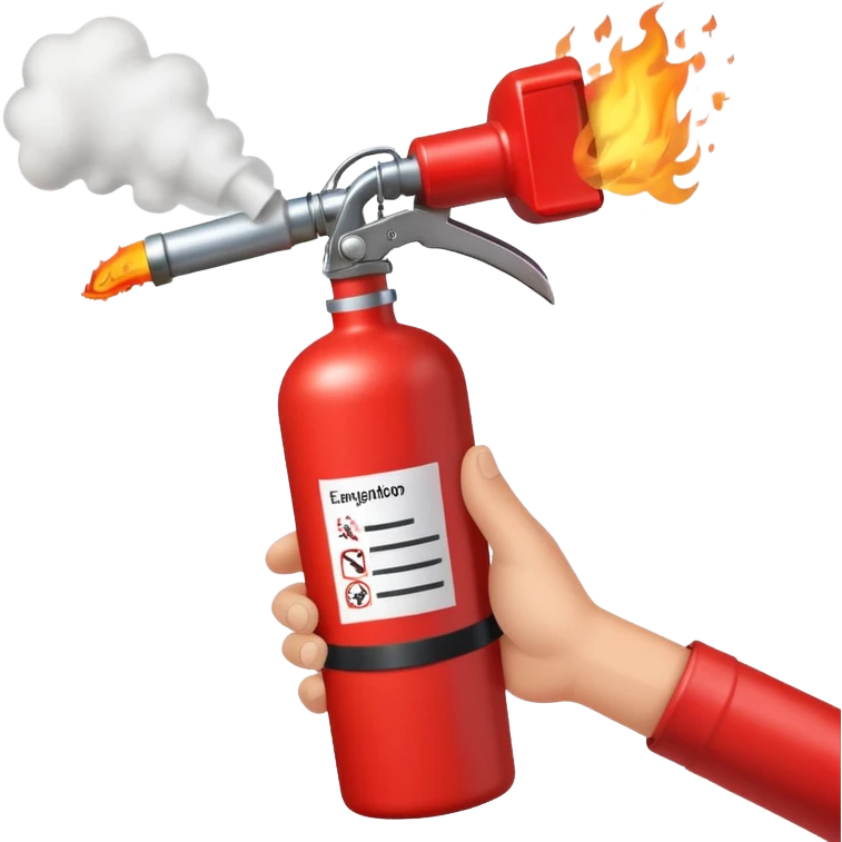 A hand holding Fire extinguisher and extinguishing the fire, no man emoji