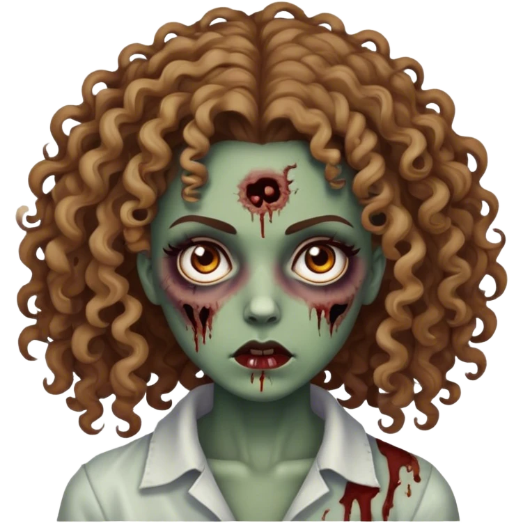 Mulher Zumbi, cabelo cacheado, olhos escuros emoji