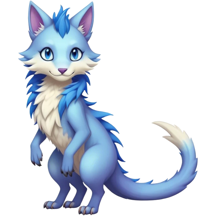 Kawaii dark edgy fantasy pastel ethereal feline-vernid-sergal-fursona animal creature with a tufted tail full body emoji