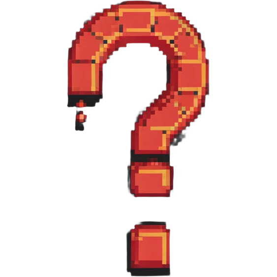 Large red question mark symbol on black background, pixelated emoji