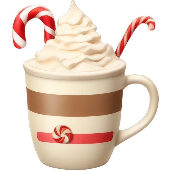 Beige hot chocolate with candy cane  emoji