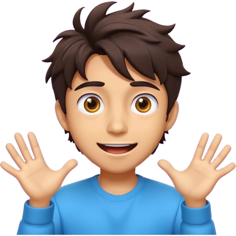 3D cartoon male character with big expressive eyes, messy dark hair, playful smile, energetic personality, vibrant K-pop animation style." emoji