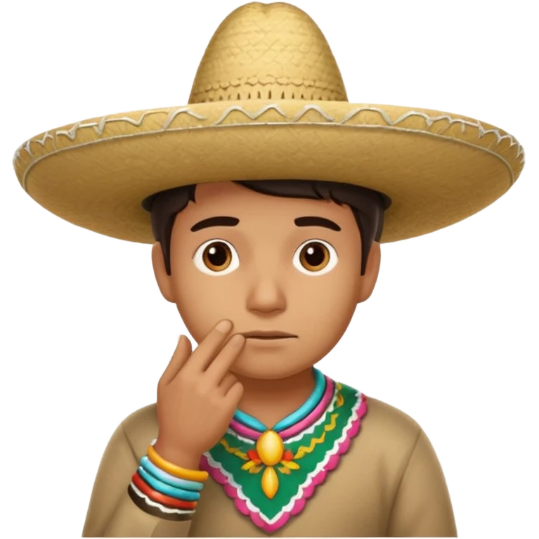 person deep in thought, wearing a traditional Mexican sombrero. The character has a neutral or slightly furrowed expression, one hand gently touching their chin in a classic thinking pose.  emoji