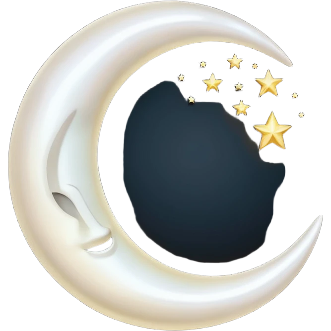 “A luxurious ultra-detailed 3D crescent moon with a high-gloss pearlescent surface, smooth reflective texture, soft glowing rim light, cinematic studio lighting, subtle light bloom, realistic depth and curvature, , floating in dark space, minimal composition,  no backgrund only no face simple emoji