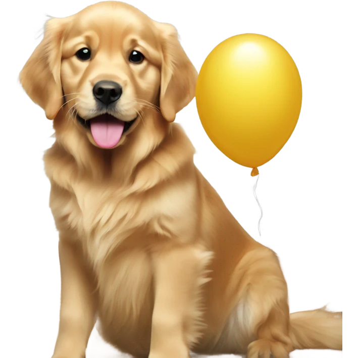 Golden retriever with baby balloon in mouth emoji