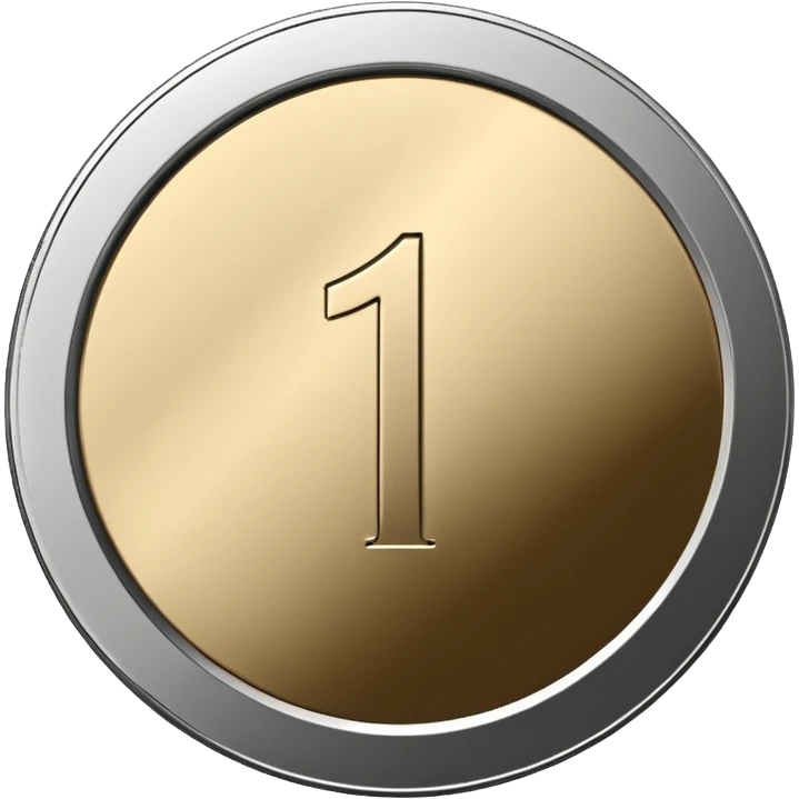 Emoji icon of a metal coin with engraved number 1, minimalist style, isolated, only metal color emoji