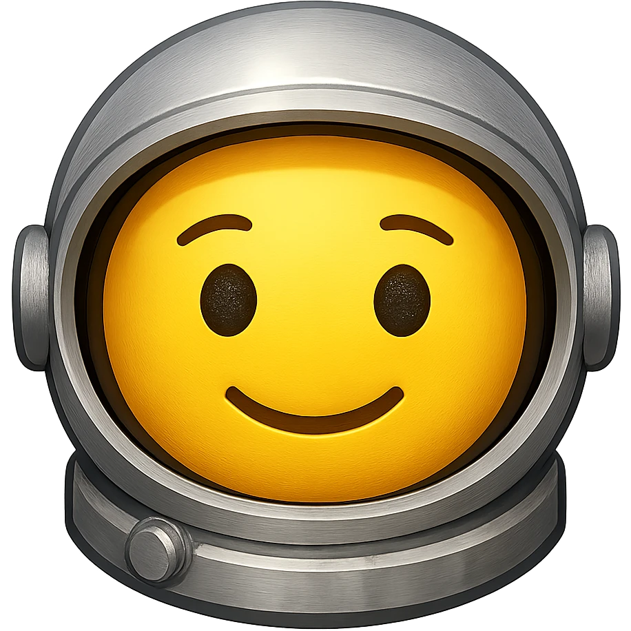 yellow face with silver astronaut helmet, digital illustration, emoji style emoji