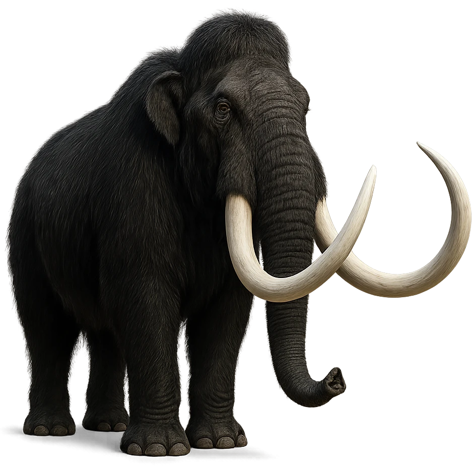 mammoth with black fur and white tusks, realistic style emoji